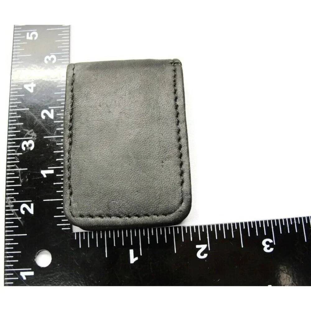 Black Leather Magnetic Money Clip Wallet Credit Card Cash ID Holder